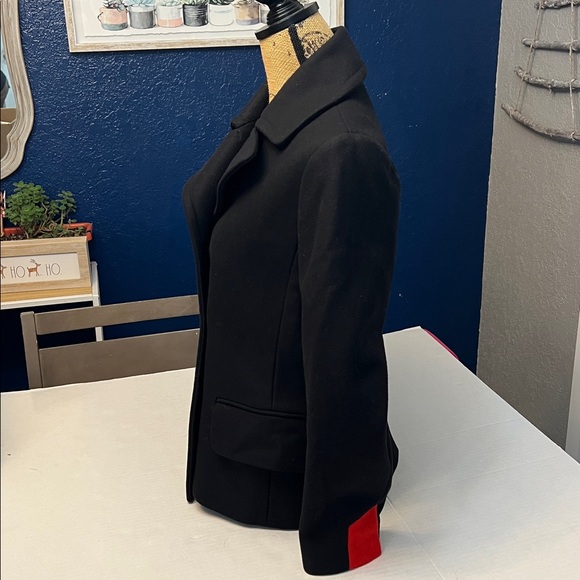 NILI LOTAN RED CUFF VIRGIN WOOL SHORT PEACOAT BLACK SIZE 6 - Picture 3 of 16